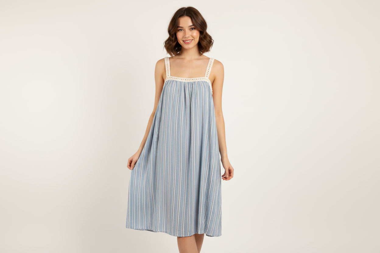India Boutique Striped Dress with Lace Straps One Size Fits up to 1X
