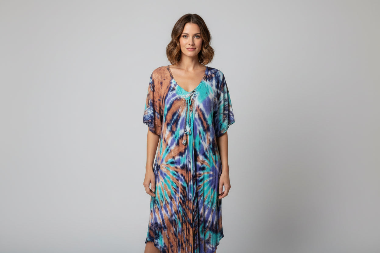 India Boutique Multicolored Lepard Tie Dye Dress One Size