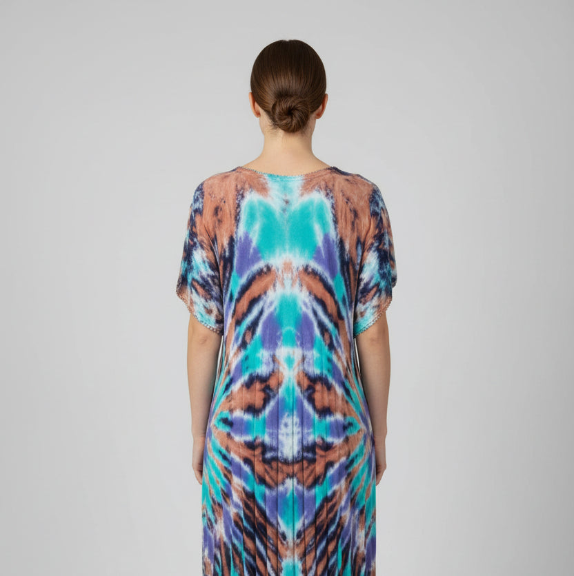 India Boutique Multicolored Lepard Tie Dye Dress One Size