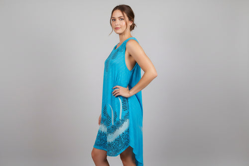 Blue Dress with Shimmery Strips and Leaves One Size
