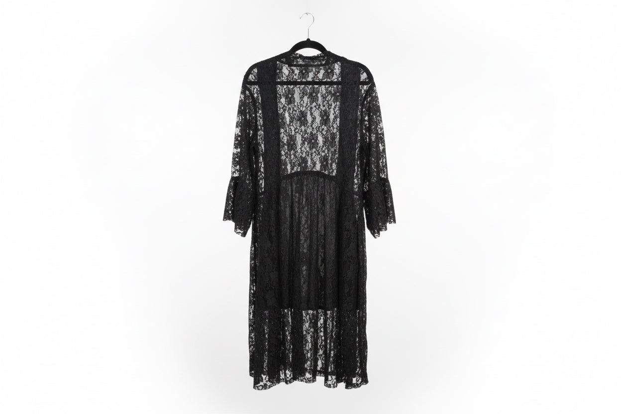 Origami Teen Girls Black Lace Cardigan with 3/4 Sleeve . Size Large