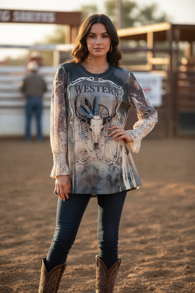 Origami Western Long Sleeve Blouse