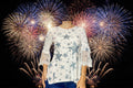 Origami White Blouse with blue Star 3/4 Sleeves with Lace