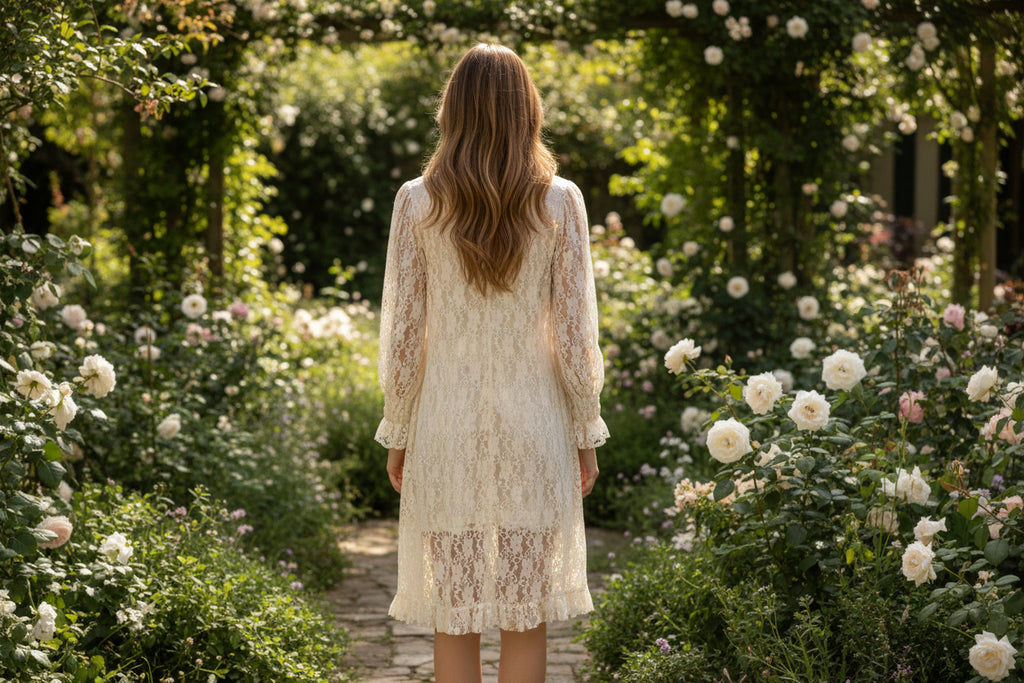 Origami White Lace Dress with Soft Lining.Size Small .