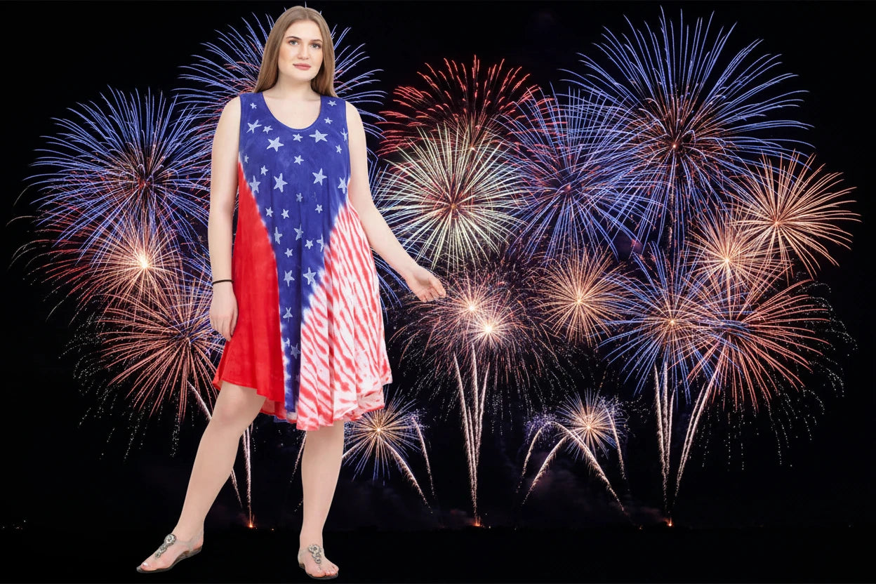 India Boutique Patriotic Umbrella Dress Free Size