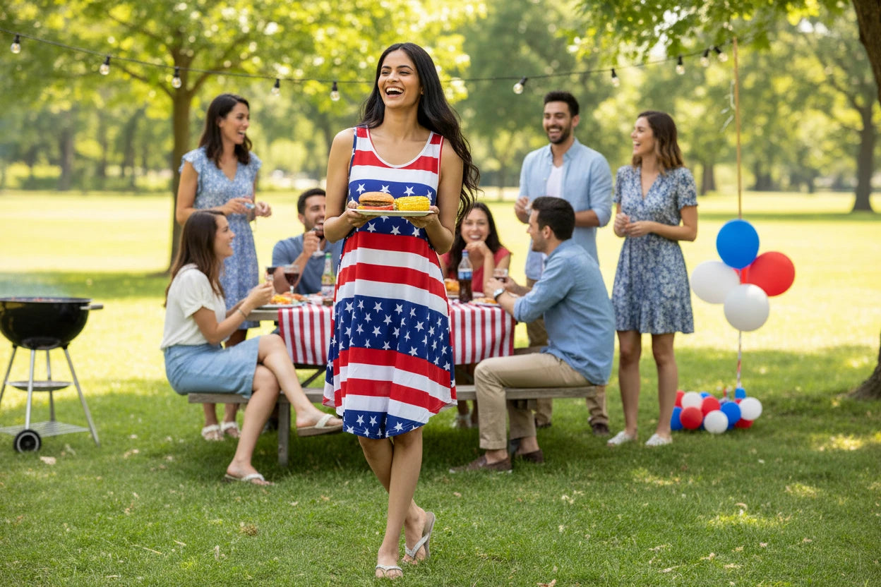 Sleeveless Patriotic Umbrella Dress. One size