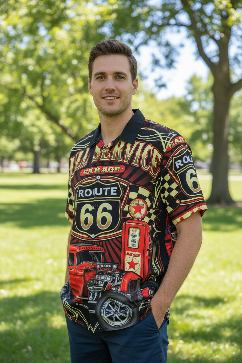 Men’s Route 66 Full Service Car Shirt