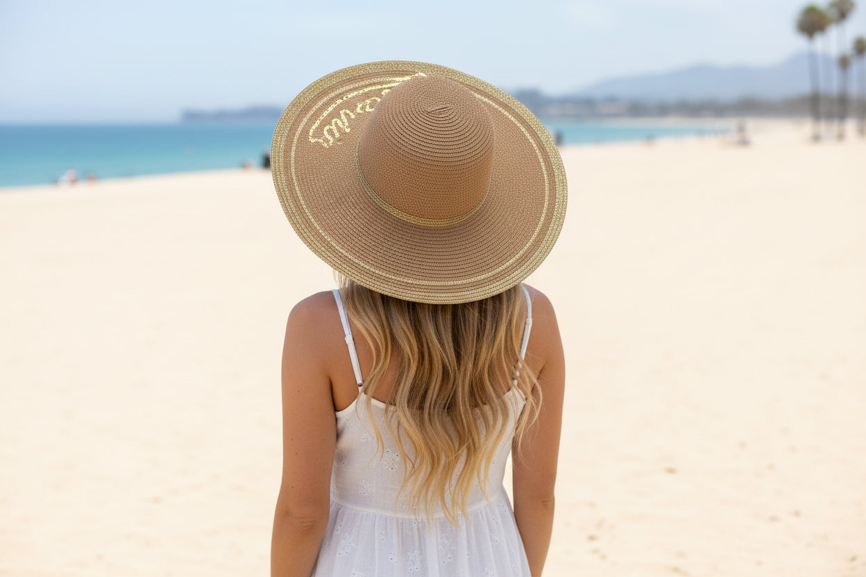 Light Brown Hat with California in Gold Around the Rim