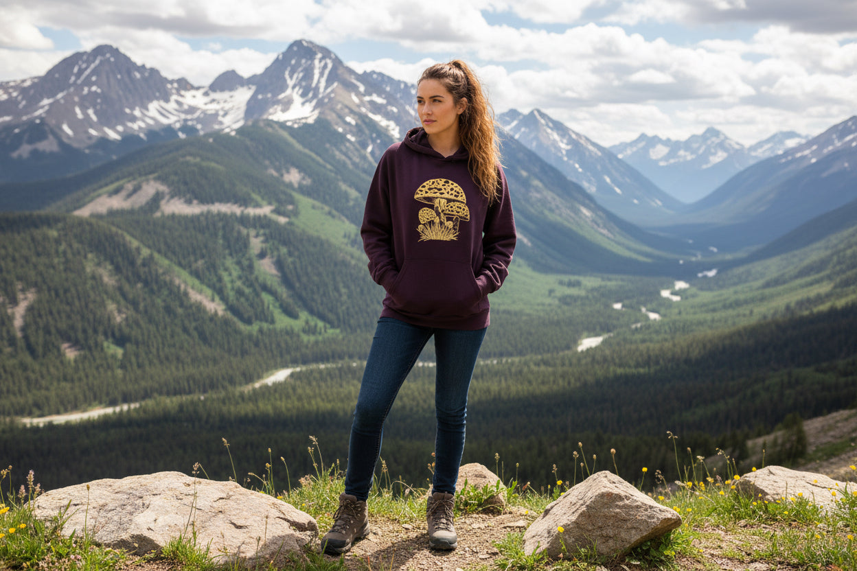 Yak & Yeti Mushroom Hoodie. Sizes S,M,L