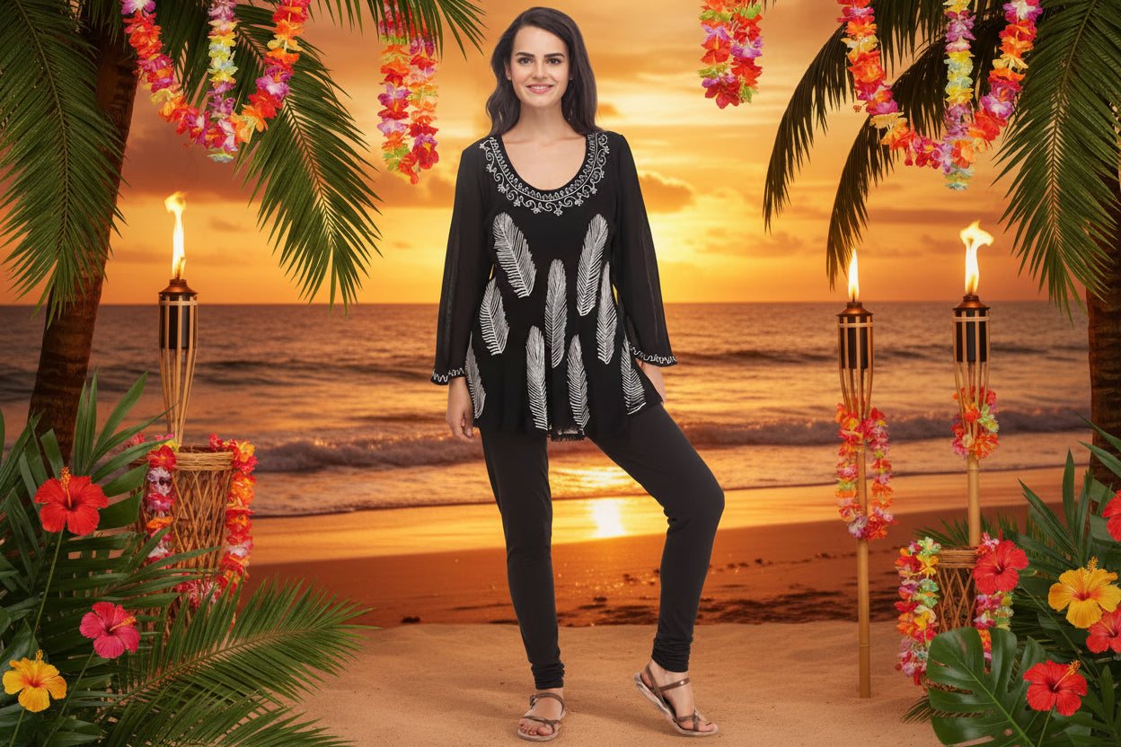 India Boutique Long Sleeve Top with Leaves Design. Size  Free Size