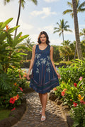 India Boutique Sleeveless Umbrella Dress with Palm Trees Size Free Size