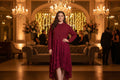 Origami Red Long Sweater/Lace Cardigan with Long Sleeves and Collar. Plus Size