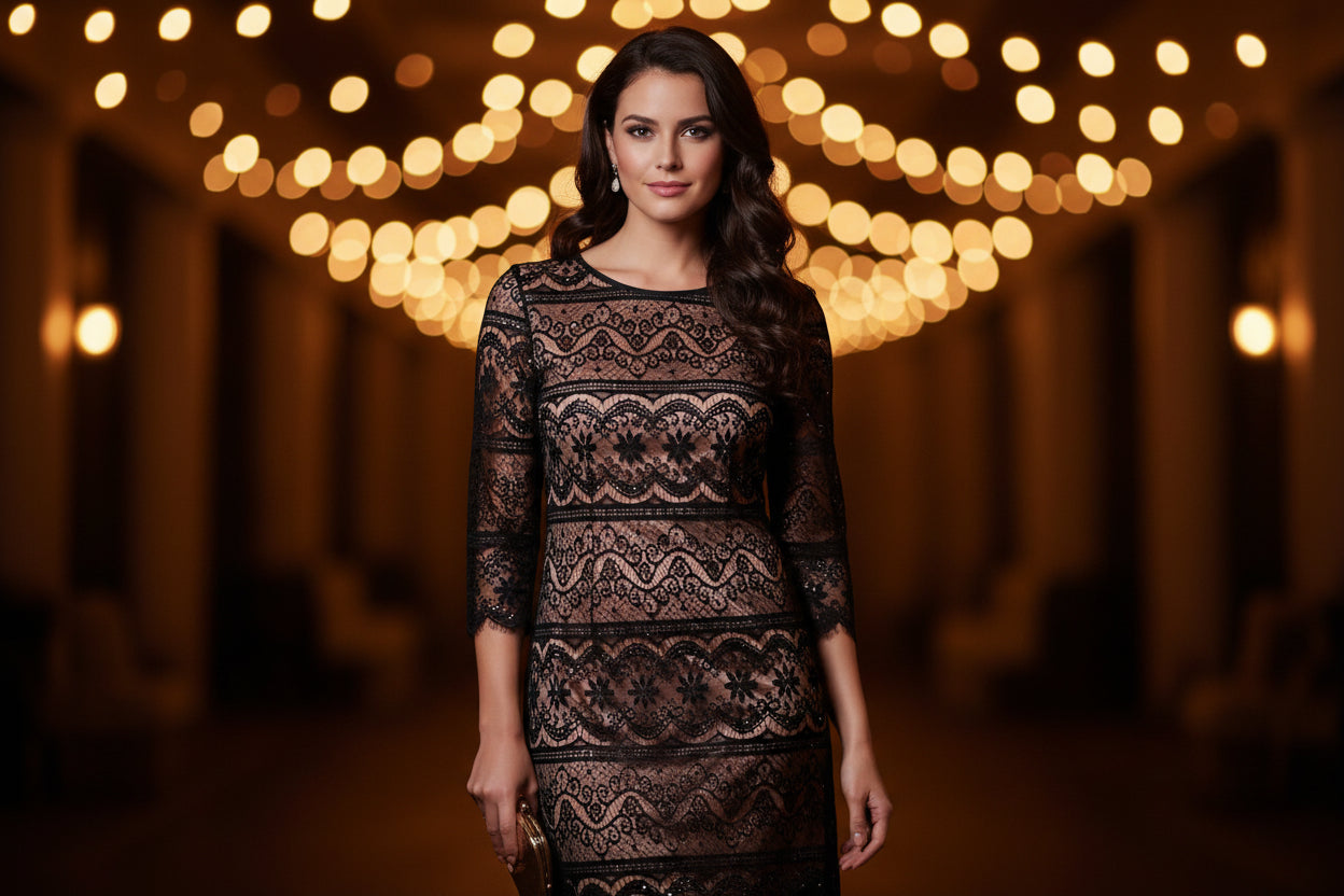 Origami Black Lace Dress Size Medium