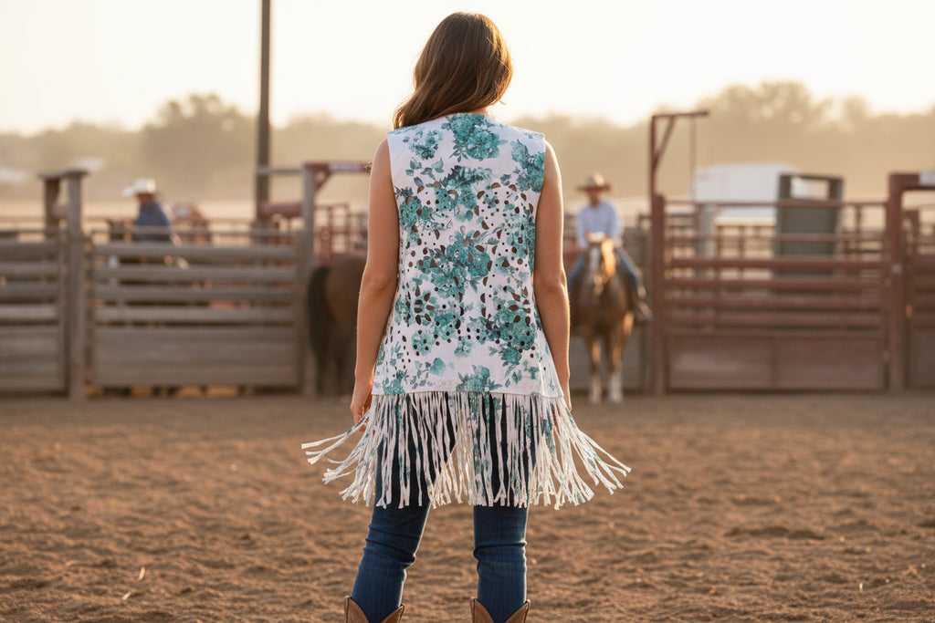 Origami Green Floral Cardigan with Fringe
