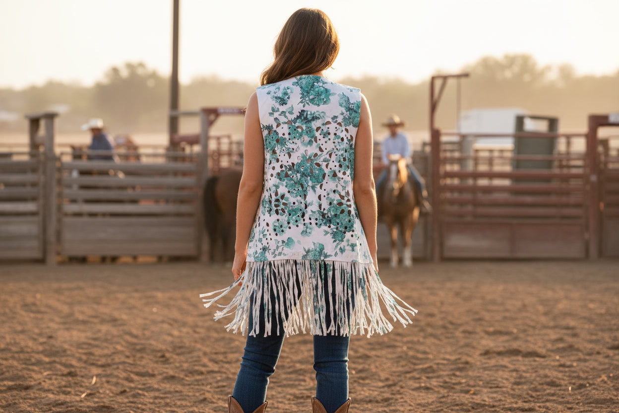 Origami Green Floral Cardigan with Fringe