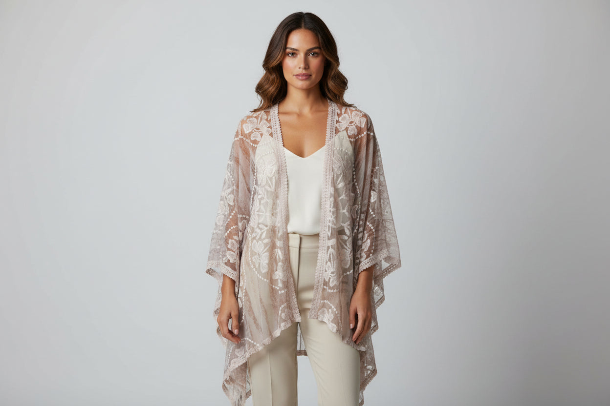 Origami Hi-Lo Brown Floral Lace Cardigan Free Size