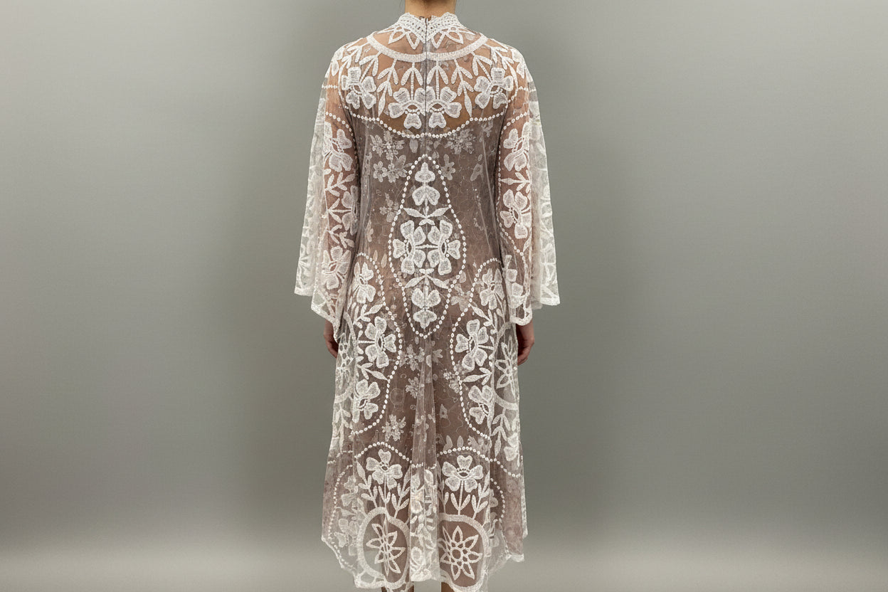 Origami Hi-Lo Brown Floral Lace Cardigan Free Size