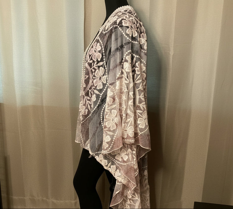 Origami Hi-Lo Brown Floral Lace Cardigan Free Size