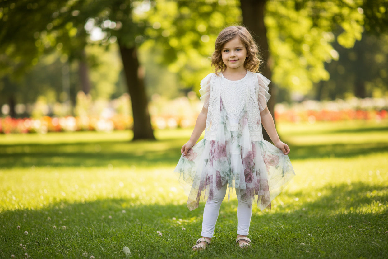 Origami Little Girls Multicolored Sleeveless Lace Cardigan.Size S/M