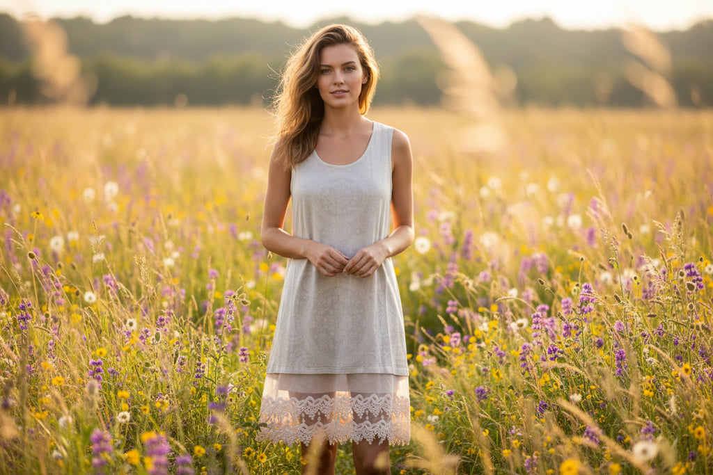 Origami Soft Short Dress with Lace Bottom