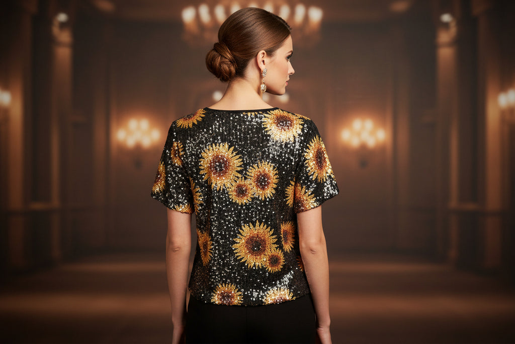 Origami Sunflower Sparkly Blouse Size Small