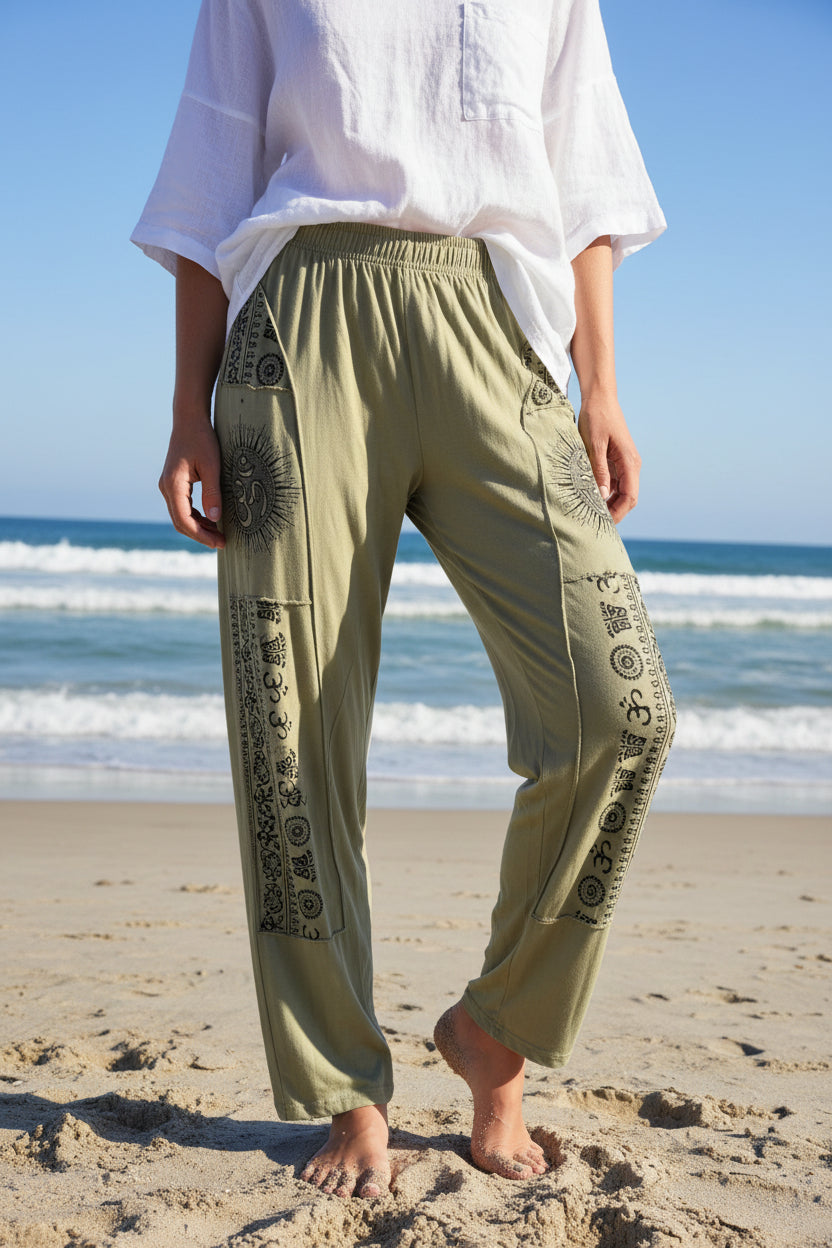 Pants with Chinese Writing and Pockets