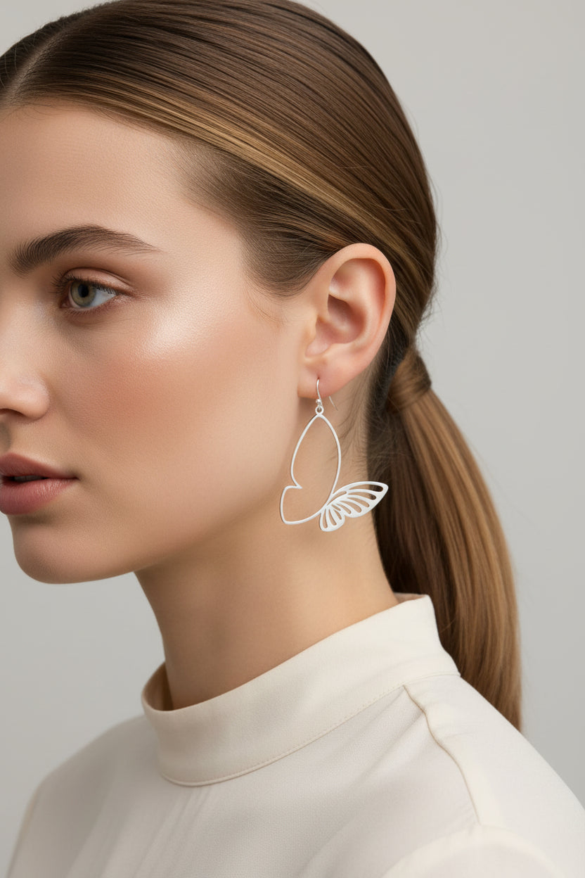 Silver Butterfly Earrings with Folded Wings