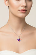 Beautiful Silver Heart Necklace with Purple Heart Stone in Middle