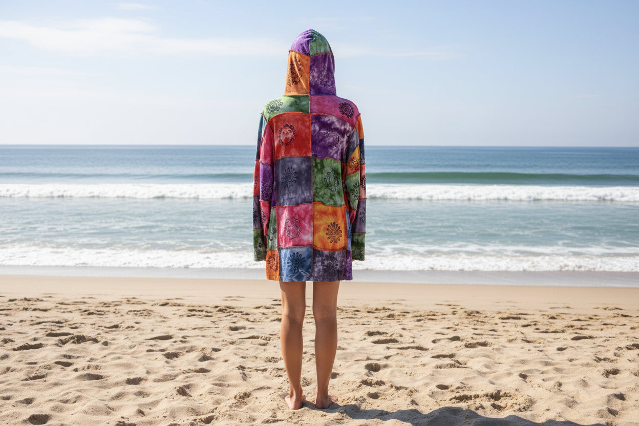 Tie Dye Patchwork Hoodie with Pockets