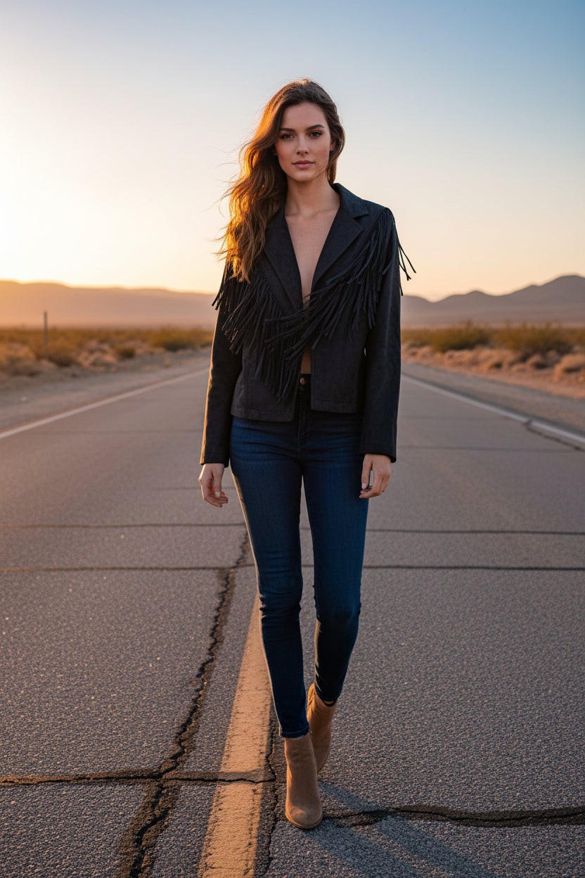 Umgee Black Suede Jacket with 2 Button Front