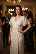 Origami white Sequin Dress with Cap Sleeves Size Medium