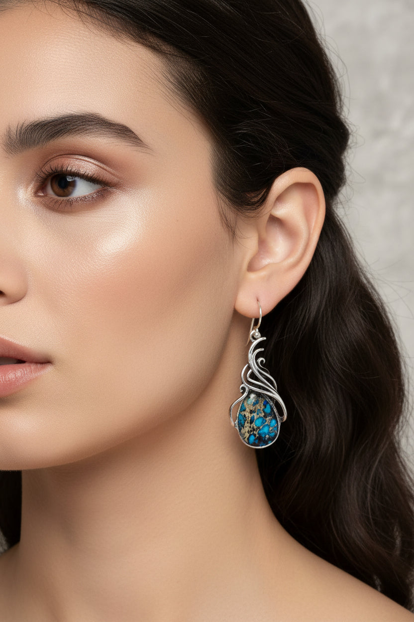 Wire Wrapped Earrings with Teal Teardrop Stone