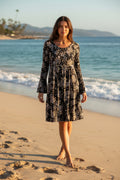 Yak & Yeti Black Floral Print Long Sleeve Dress with Pockets